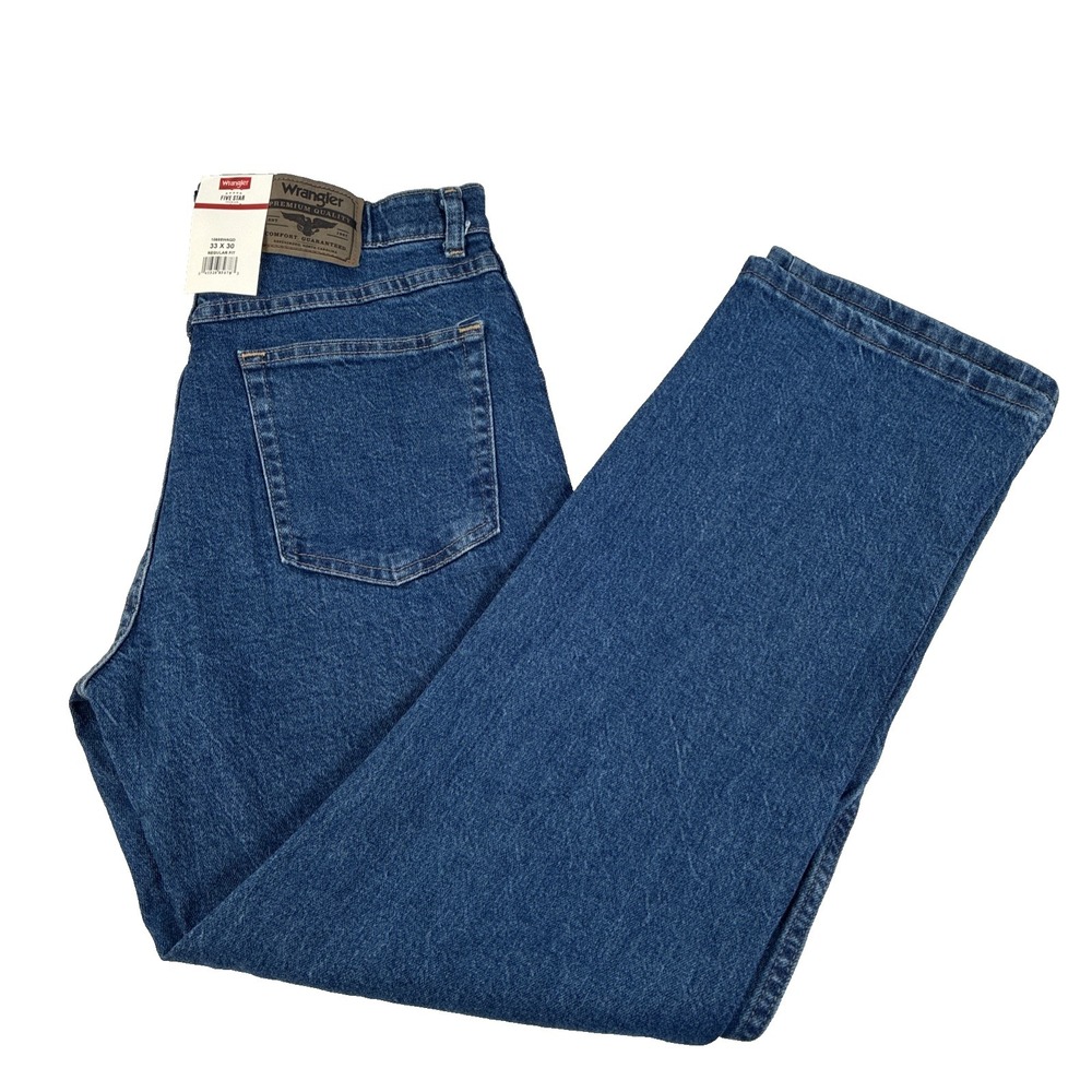 New Mens Wrangler Five Star Denim Blue Jeans Size 33x30 NWT Cotton Regular‎ Fit